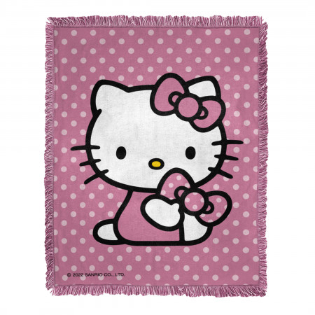 Hello Kitty Perfect Polka Dots 46" X 60" Woven Jacquard Throw Blanket